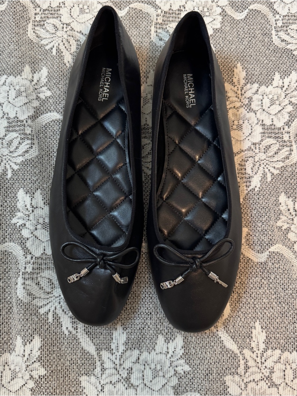 Michael Kors Black Quilted Leather Bow Ballet Flats